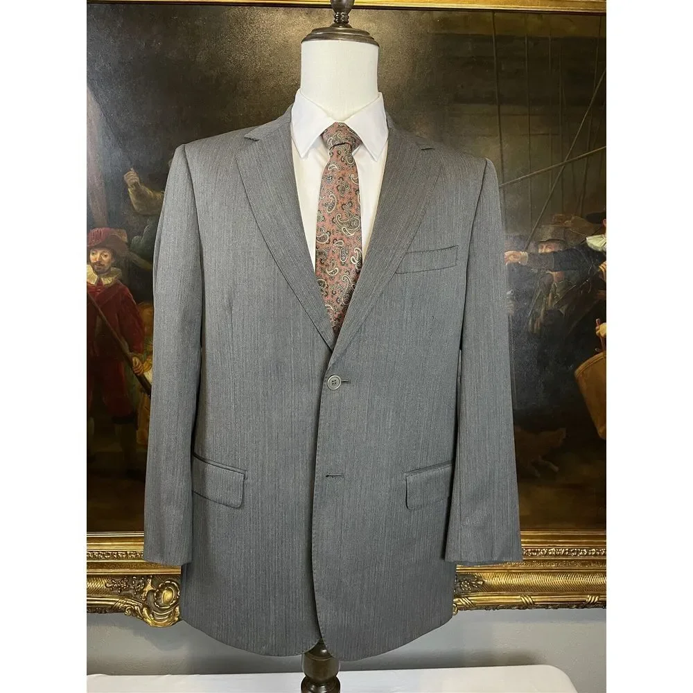 Chester & Peck 40R Vitale‎ Barberis Canonico Super 130's Gray Herringbone Blazer